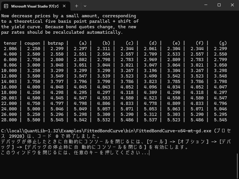 FittedBondCurve project console output 4